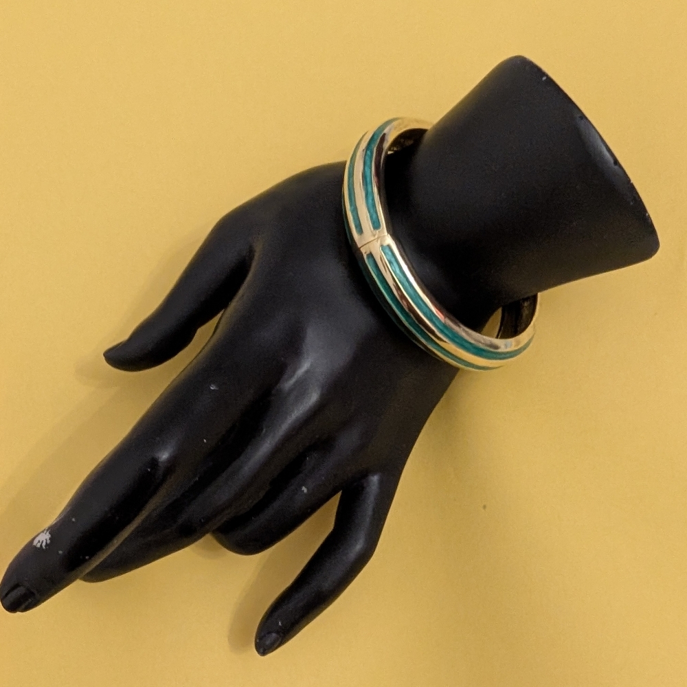 Vintage Green Enamel Clamper Bracelet